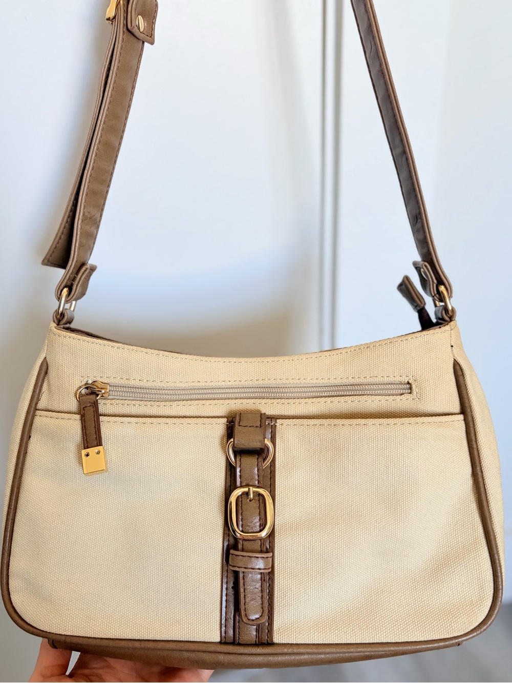 🤎 Naturalizer Y2K Cognac Brown Cream Shoulder Bag Gold Buckle Preppy Academia